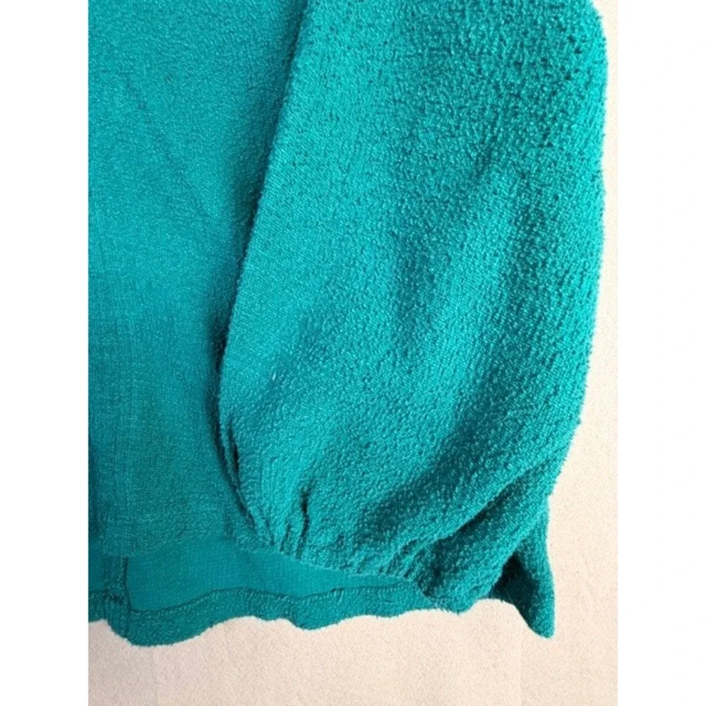 Madewell XL Green Textured Cotton V Neck Puff Sleeve Top Blouse